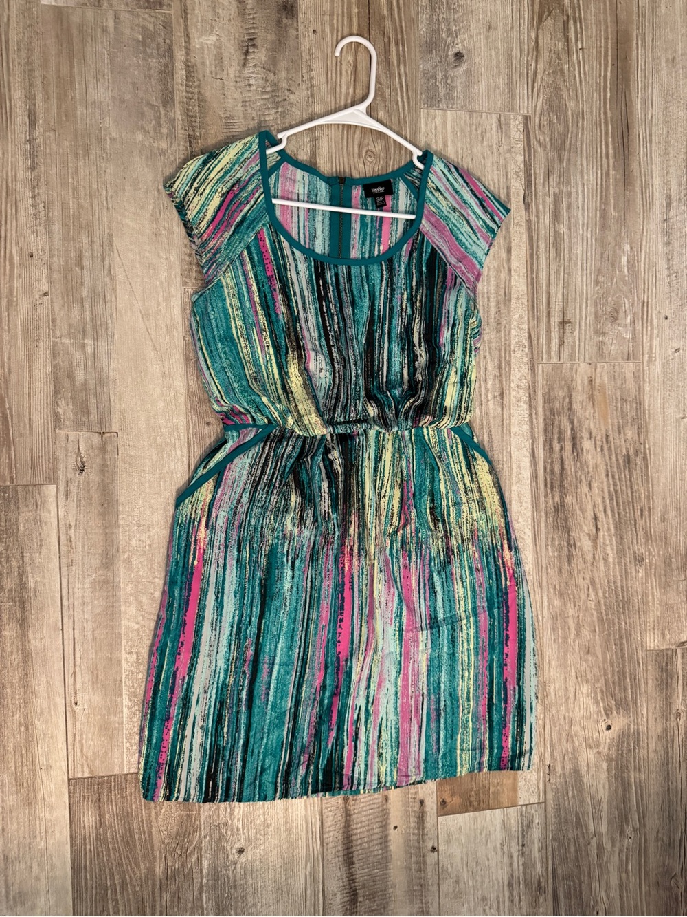 Mossimo Supply Co. Teal Multicolor Stripe Cap-Sleeve Dress